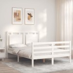 vidaXL Cadru de pat cu tăblie, alb, 140x200 cm, lemn masiv vidaXL Cadru de pat cu tăblie, alb, 140x200 cm, lemn masiv