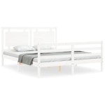vidaXL Cadru de pat cu tăblie, alb, king size, lemn masiv vidaXL Cadru de pat cu tăblie, alb, king size, lemn masiv