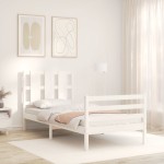vidaXL Cadru de pat cu tăblie, alb, 90x200 cm, lemn masiv vidaXL Cadru de pat cu tăblie, alb, 90x200 cm, lemn masiv