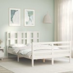 vidaXL Cadru de pat cu tăblie, alb, 140x200 cm, lemn masiv vidaXL Cadru de pat cu tăblie, alb, 140x200 cm, lemn masiv