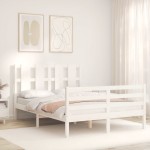 vidaXL Cadru de pat cu tăblie, alb, 140x200 cm, lemn masiv vidaXL Cadru de pat cu tăblie, alb, 140x200 cm, lemn masiv
