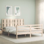 vidaXL Cadru de pat cu tăblie, king size, lemn masiv vidaXL Cadru de pat cu tăblie, king size, lemn masiv