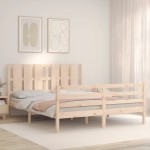 vidaXL Cadru de pat cu tăblie, king size, lemn masiv vidaXL Cadru de pat cu tăblie, king size, lemn masiv
