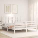 vidaXL Cadru de pat cu tăblie, alb, king size, lemn masiv vidaXL Cadru de pat cu tăblie, alb, king size, lemn masiv