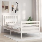 vidaXL Cadru de pat cu tăblie single, alb, lemn masiv vidaXL Cadru de pat cu tăblie single, alb, lemn masiv