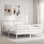 vidaXL Cadru de pat cu tăblie, alb, king size, lemn masiv vidaXL Cadru de pat cu tăblie, alb, king size, lemn masiv