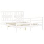 vidaXL Cadru de pat cu tăblie, alb, king size, lemn masiv vidaXL Cadru de pat cu tăblie, alb, king size, lemn masiv