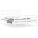 vidaXL Cadru de pat cu tăblie, alb, king size, lemn masiv vidaXL Cadru de pat cu tăblie, alb, king size, lemn masiv