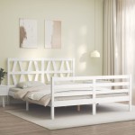 vidaXL Cadru de pat cu tăblie, alb, king size, lemn masiv vidaXL Cadru de pat cu tăblie, alb, king size, lemn masiv