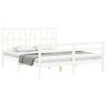 vidaXL Cadru de pat cu tăblie, alb, king size, lemn masiv vidaXL Cadru de pat cu tăblie, alb, king size, lemn masiv