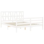 vidaXL Cadru de pat cu tăblie, alb, king size, lemn masiv vidaXL Cadru de pat cu tăblie, alb, king size, lemn masiv