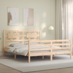 vidaXL Cadru de pat cu tăblie, king size, lemn masiv vidaXL Cadru de pat cu tăblie, king size, lemn masiv