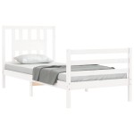 vidaXL Cadru de pat cu tăblie single, alb, lemn masiv vidaXL Cadru de pat cu tăblie single, alb, lemn masiv