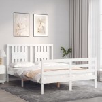 vidaXL Cadru de pat cu tăblie, alb, 140x200 cm, lemn masiv vidaXL Cadru de pat cu tăblie, alb, 140x200 cm, lemn masiv