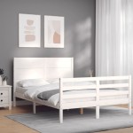 vidaXL Cadru de pat cu tăblie, alb, 140x200 cm, lemn masiv vidaXL Cadru de pat cu tăblie, alb, 140x200 cm, lemn masiv