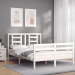 vidaXL Cadru de pat cu tăblie dublu mic, lemn masiv