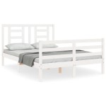 vidaXL Cadru de pat cu tăblie, 140x190 cm, alb, lemn masiv vidaXL Cadru de pat cu tăblie, 140x190 cm, alb, lemn masiv