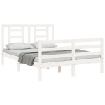 vidaXL Cadru de pat cu tăblie, 140x190 cm, alb, lemn masiv vidaXL Cadru de pat cu tăblie, 140x190 cm, alb, lemn masiv