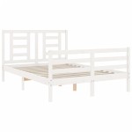 vidaXL Cadru de pat cu tăblie, 140x190 cm, alb, lemn masiv vidaXL Cadru de pat cu tăblie, 140x190 cm, alb, lemn masiv