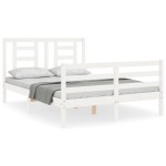 vidaXL Cadru de pat cu tăblie, alb, 140x200 cm, lemn masiv vidaXL Cadru de pat cu tăblie, alb, 140x200 cm, lemn masiv