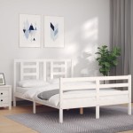 vidaXL Cadru de pat cu tăblie, alb, 140x200 cm, lemn masiv vidaXL Cadru de pat cu tăblie, alb, 140x200 cm, lemn masiv
