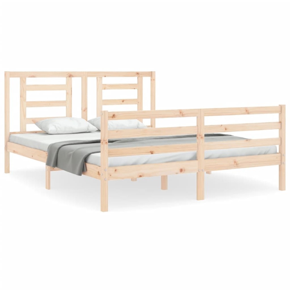 vidaXL Cadru de pat cu tăblie, king size, lemn masiv