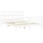 vidaXL Cadru de pat cu tăblie, alb, king size, lemn masiv vidaXL Cadru de pat cu tăblie, alb, king size, lemn masiv