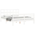 vidaXL Cadru de pat cu tăblie, alb, king size, lemn masiv vidaXL Cadru de pat cu tăblie, alb, king size, lemn masiv