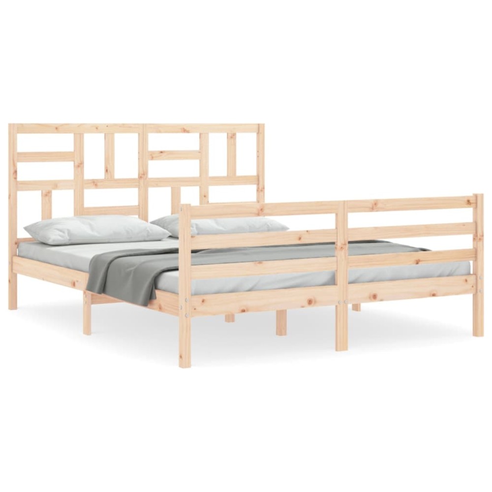 vidaXL Cadru de pat cu tăblie, king size, lemn masiv