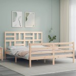 vidaXL Cadru de pat cu tăblie, king size, lemn masiv vidaXL Cadru de pat cu tăblie, king size, lemn masiv