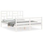 vidaXL Cadru de pat cu tăblie, alb, king size, lemn masiv vidaXL Cadru de pat cu tăblie, alb, king size, lemn masiv