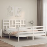 vidaXL Cadru de pat cu tăblie, alb, king size, lemn masiv vidaXL Cadru de pat cu tăblie, alb, king size, lemn masiv