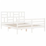 vidaXL Cadru de pat cu tăblie, alb, king size, lemn masiv vidaXL Cadru de pat cu tăblie, alb, king size, lemn masiv