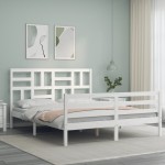 vidaXL Cadru de pat cu tăblie, alb, king size, lemn masiv vidaXL Cadru de pat cu tăblie, alb, king size, lemn masiv