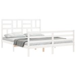 vidaXL Cadru de pat cu tăblie, alb, king size, lemn masiv vidaXL Cadru de pat cu tăblie, alb, king size, lemn masiv