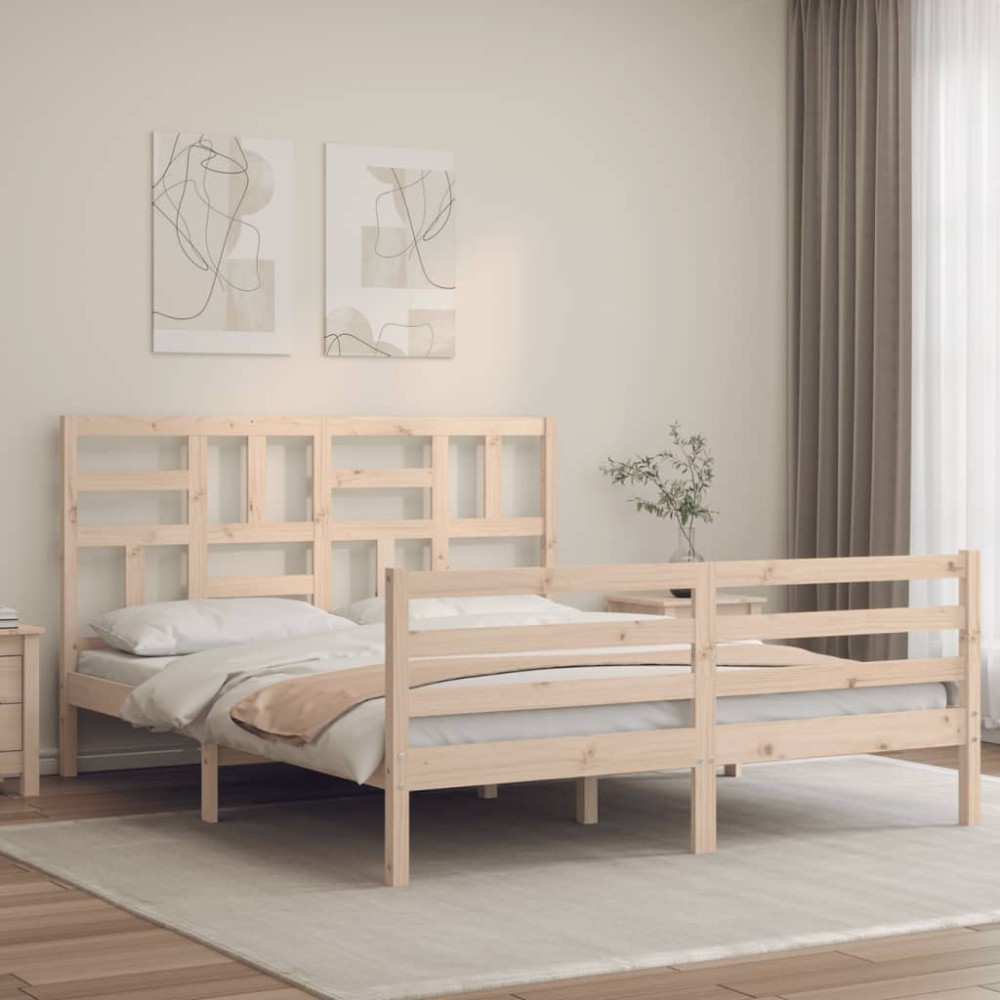 vidaXL Cadru de pat cu tăblie, 160x200 cm, lemn masiv