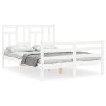 vidaXL Cadru de pat cu tăblie, 140x190 cm, alb, lemn masiv vidaXL Cadru de pat cu tăblie, 140x190 cm, alb, lemn masiv