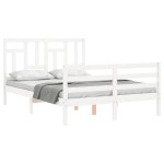 vidaXL Cadru de pat cu tăblie, 140x190 cm, alb, lemn masiv vidaXL Cadru de pat cu tăblie, 140x190 cm, alb, lemn masiv