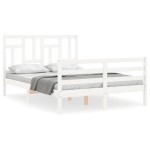 vidaXL Cadru de pat cu tăblie, alb, 140x200 cm, lemn masiv vidaXL Cadru de pat cu tăblie, alb, 140x200 cm, lemn masiv