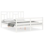 vidaXL Cadru de pat cu tăblie, alb, king size, lemn masiv vidaXL Cadru de pat cu tăblie, alb, king size, lemn masiv