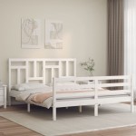 vidaXL Cadru de pat cu tăblie, alb, king size, lemn masiv vidaXL Cadru de pat cu tăblie, alb, king size, lemn masiv