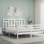 vidaXL Cadru de pat cu tăblie, alb, king size, lemn masiv vidaXL Cadru de pat cu tăblie, alb, king size, lemn masiv