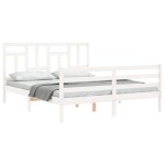 vidaXL Cadru de pat cu tăblie, alb, king size, lemn masiv vidaXL Cadru de pat cu tăblie, alb, king size, lemn masiv