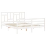 vidaXL Cadru de pat cu tăblie, alb, king size, lemn masiv vidaXL Cadru de pat cu tăblie, alb, king size, lemn masiv