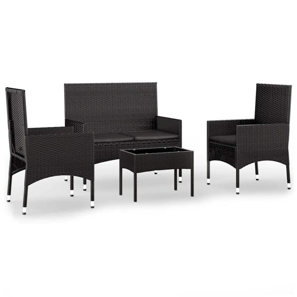 vidaXL Set mobilier relaxare grădină 4 piese cu perne poliratan negru