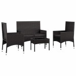 vidaXL Set mobilier relaxare grădină 4 piese cu perne poliratan negru