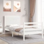 vidaXL Cadru de pat cu tăblie single, alb, lemn masiv
