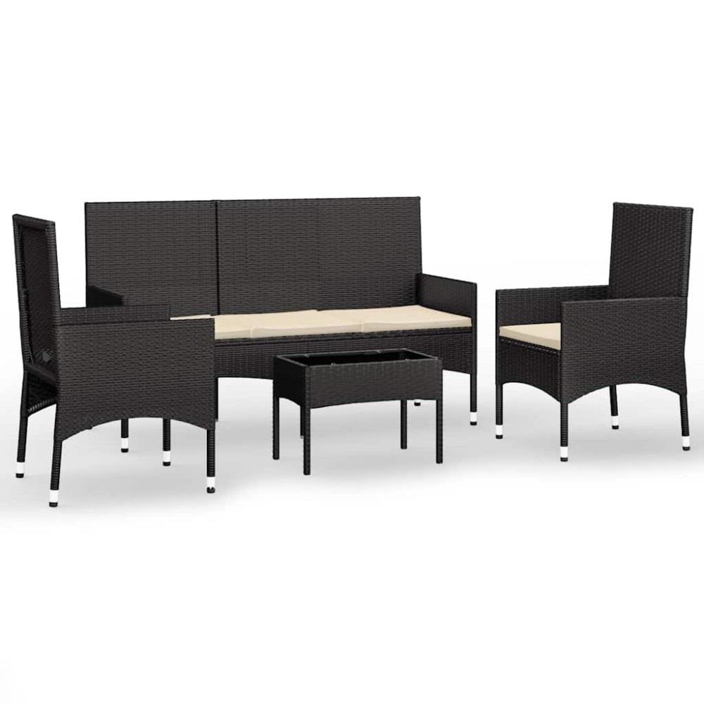 vidaXL Set mobilier relaxare grădină 4 piese cu perne poliratan negru