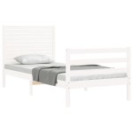 vidaXL Cadru de pat cu tăblie, alb, 90x200 cm, lemn masiv vidaXL Cadru de pat cu tăblie, alb, 90x200 cm, lemn masiv