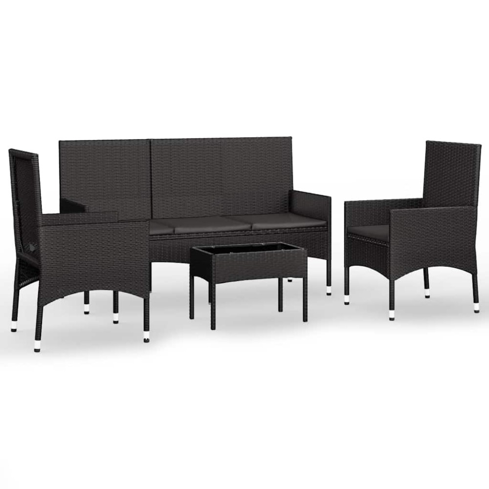 vidaXL Set mobilier relaxare grădină 4 piese cu perne poliratan negru